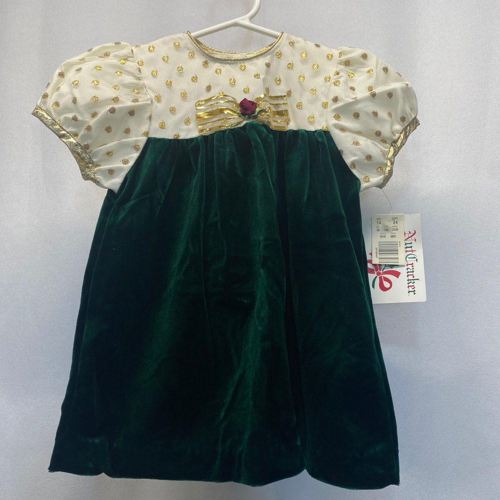 Nutcracker Baby Girls Green Velvet Gold Holiday Dress 24 Months Christmas VTG